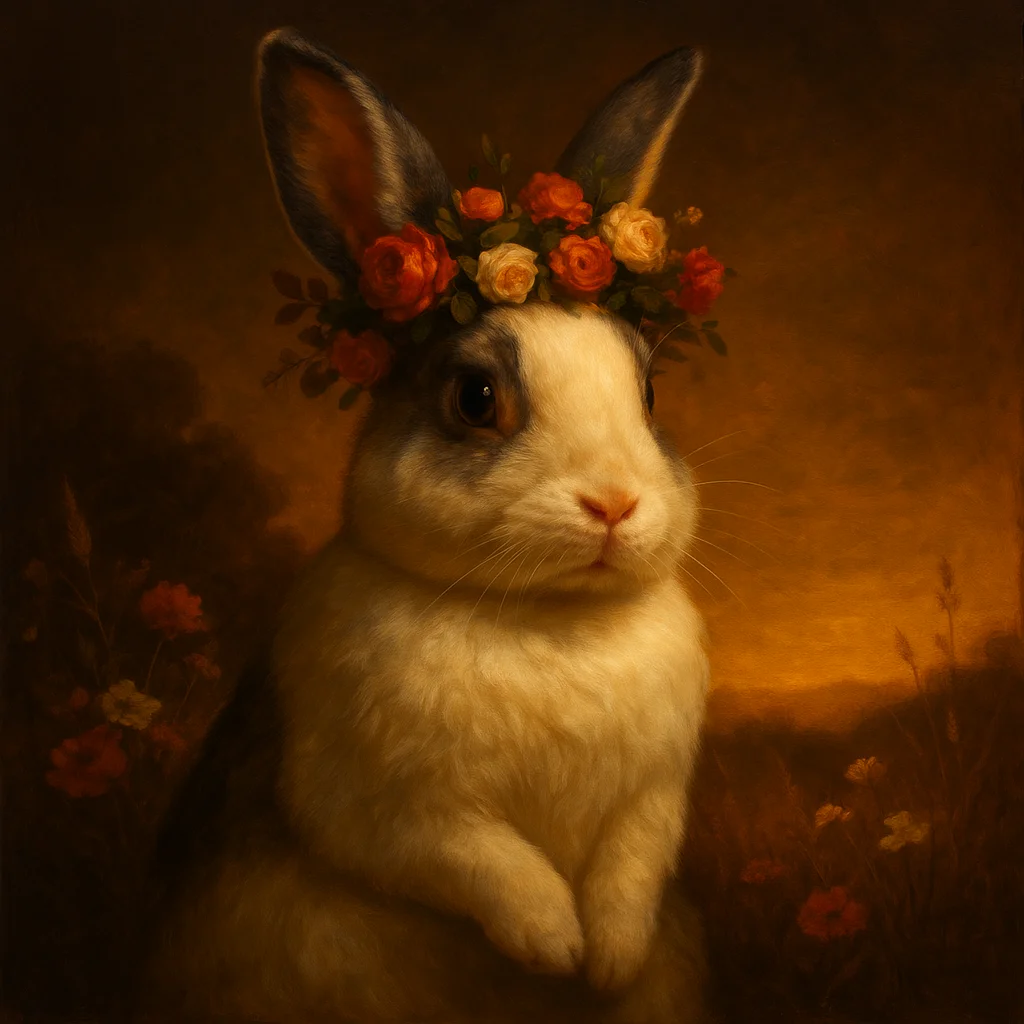 AI flower crown pet portrait — boho meadow style
