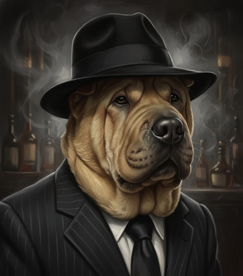 AI mafia boss pet portrait — pet in formal suit