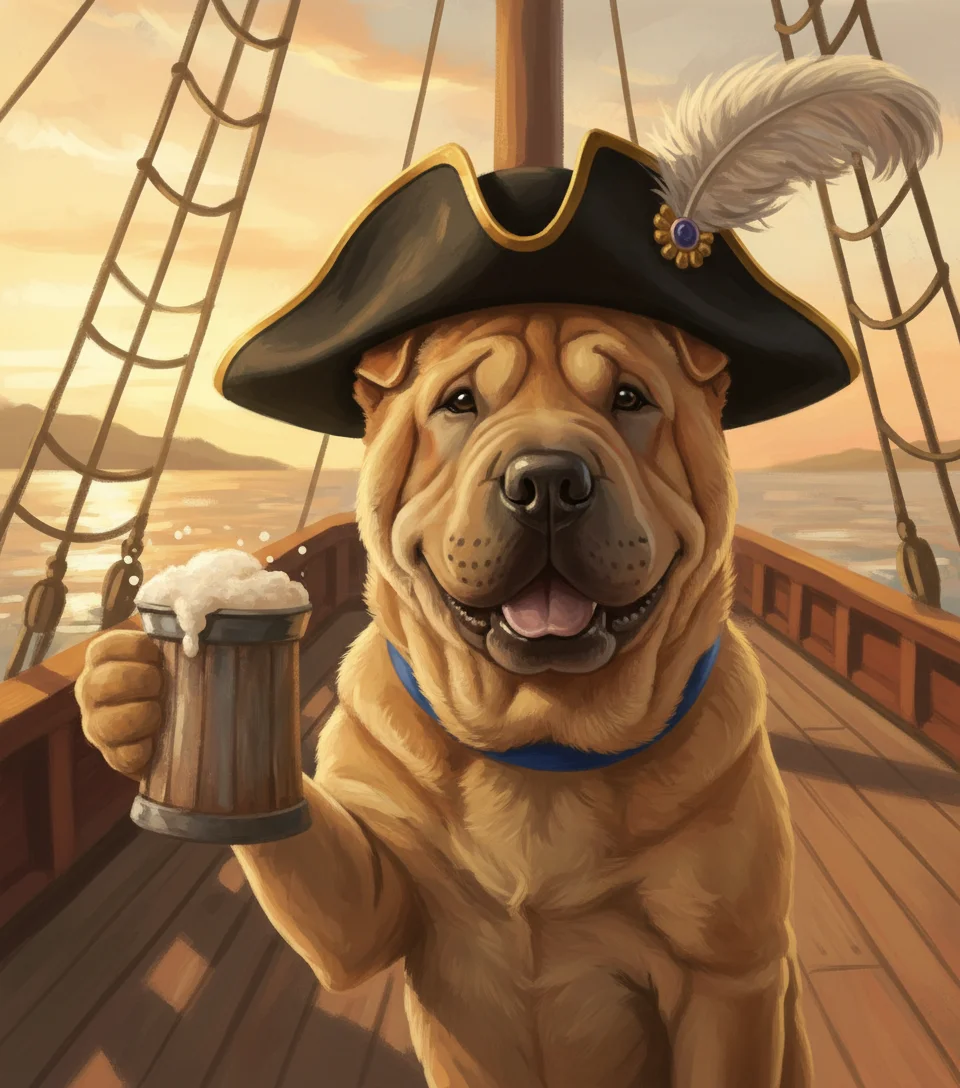 AI pirate captain pet portrait — pet with tricorn hat